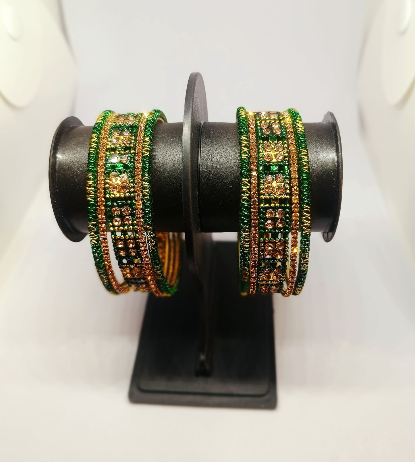 Set of 6 Emrald Green & Gold Designer Stone Bangles Set for Women | Festive, Wedding & Party Wear Bangles