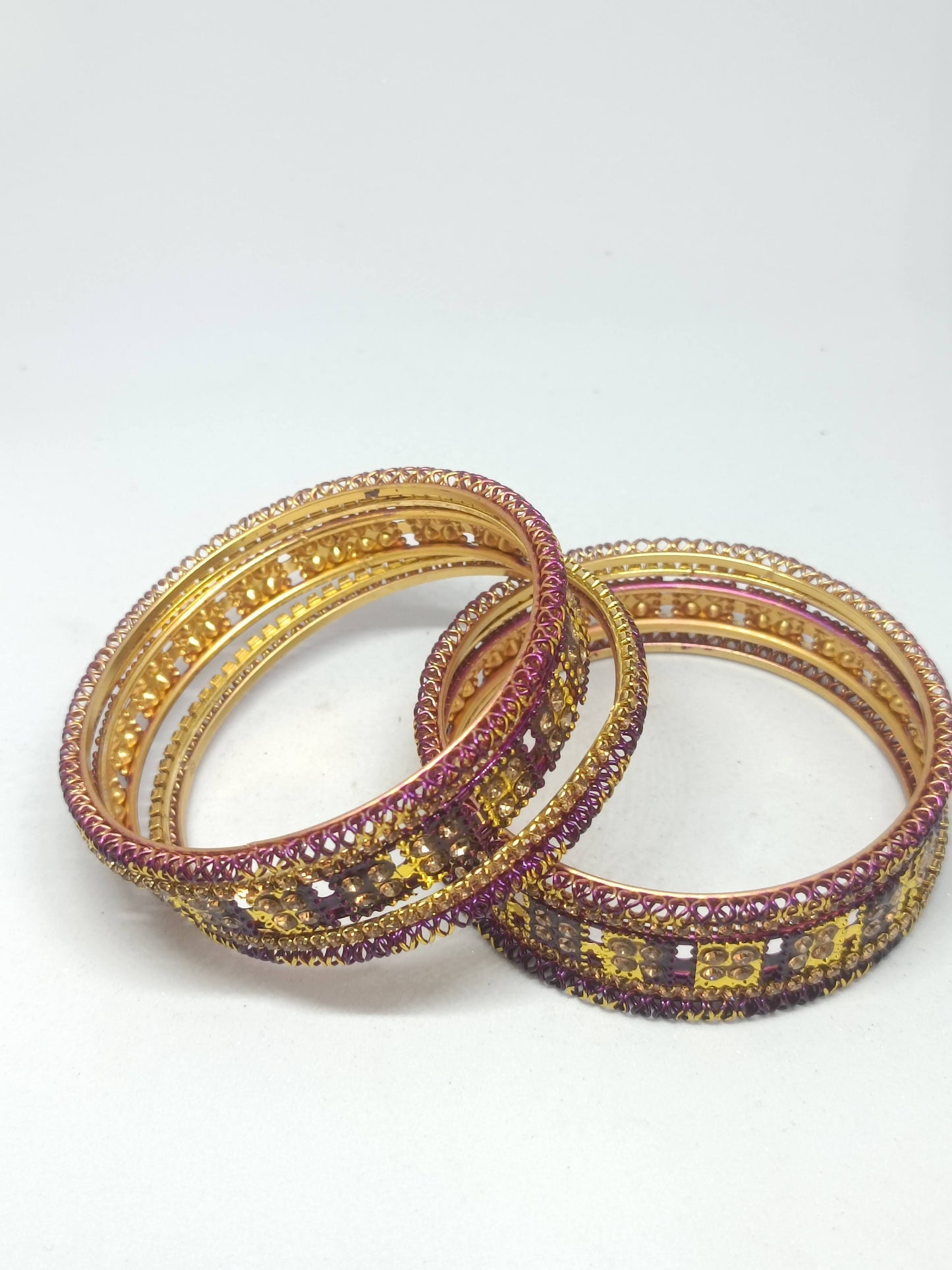 Set of 6 Purple & Gold Designer Stone Bangles Set for Women | Festive, Wedding & Party Wear Bangles