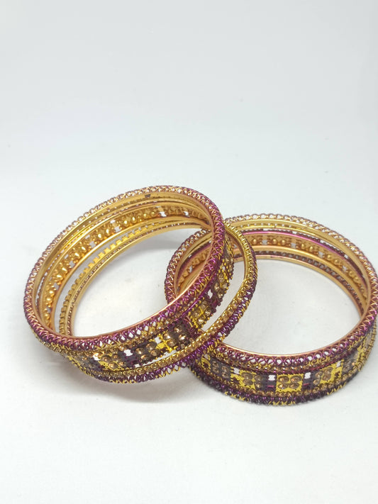 Set of 6 Purple & Gold Designer Stone Bangles Set for Women | Festive, Wedding & Party Wear Bangles