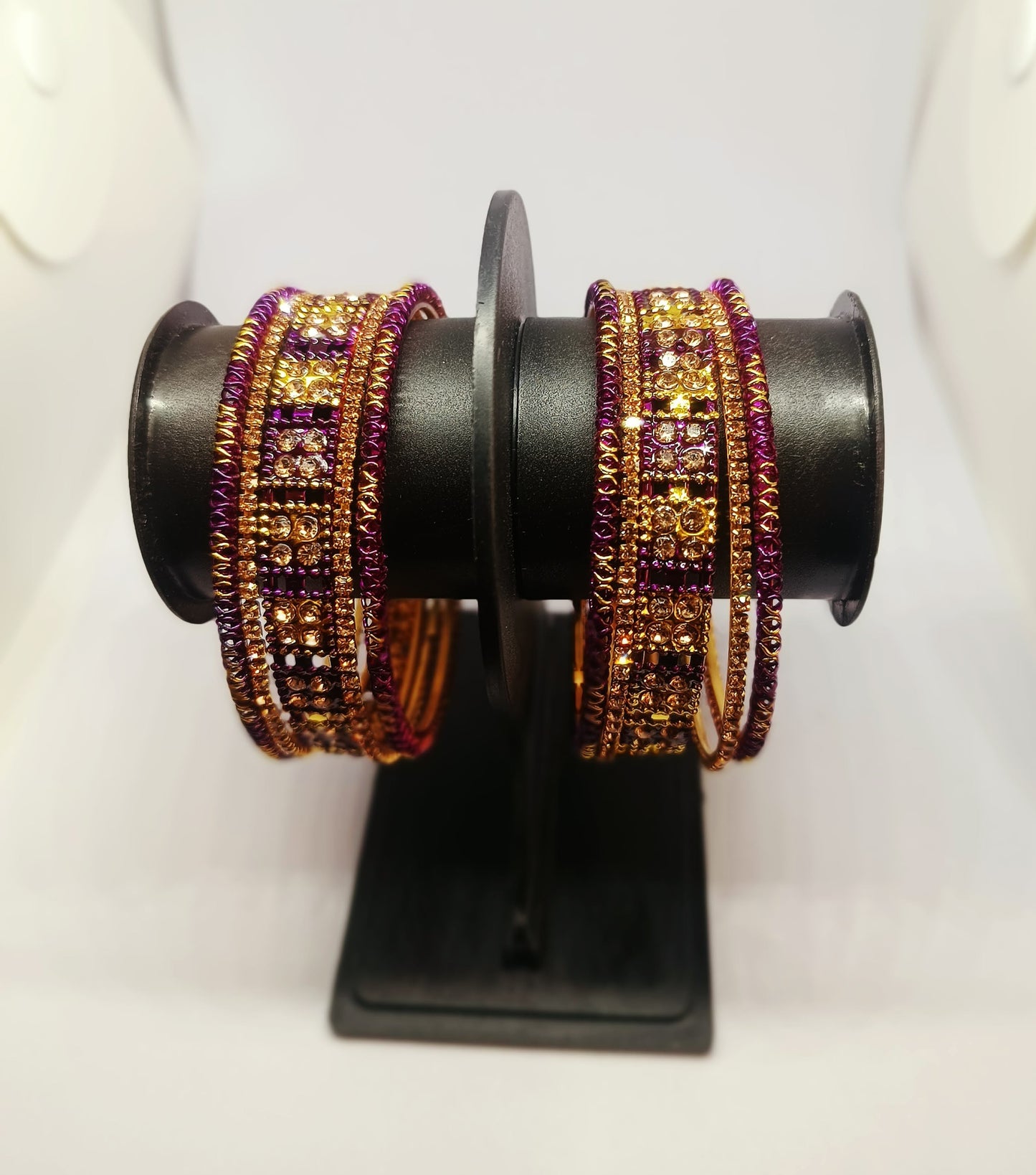 Set of 6 Purple & Gold Designer Stone Bangles Set for Women | Festive, Wedding & Party Wear Bangles