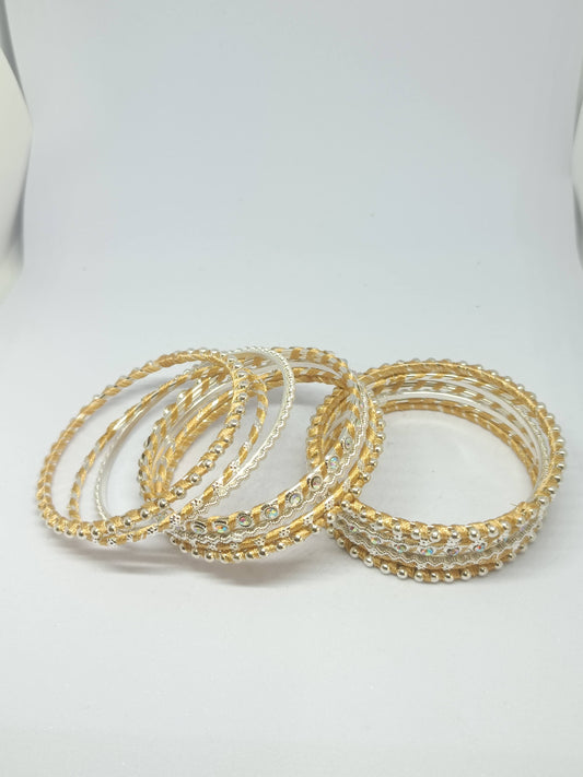 Set of 14 Silk Thread, Stone & Kundan Studded Chuda Bangles | Ethnic Collection | Gift for Women  - Golden with Silver