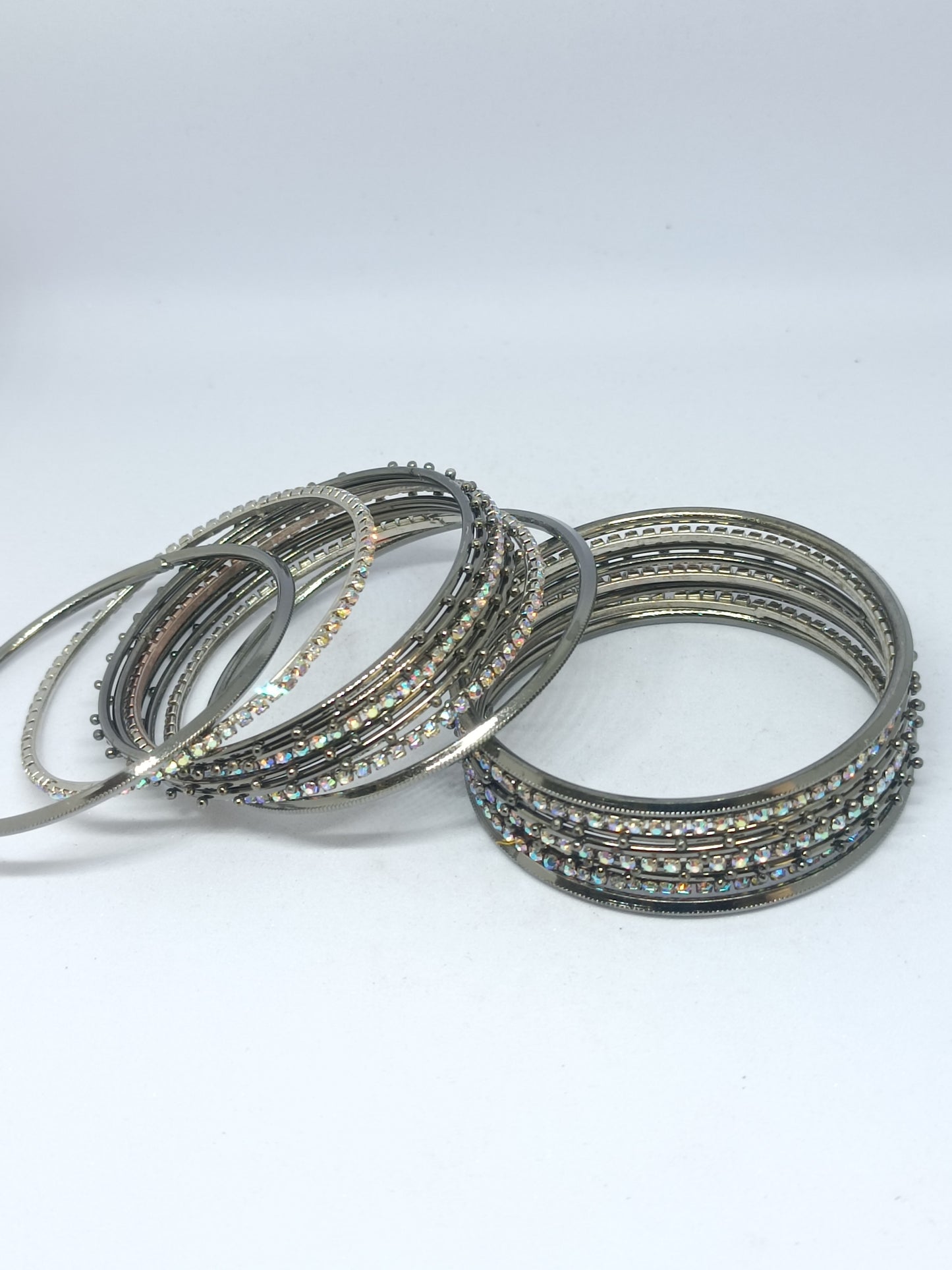 Set of 9  Antique Silver Finish Multicolor Crystal Bangles Set for Women | Elegant Party & Festive Wear Bangles
