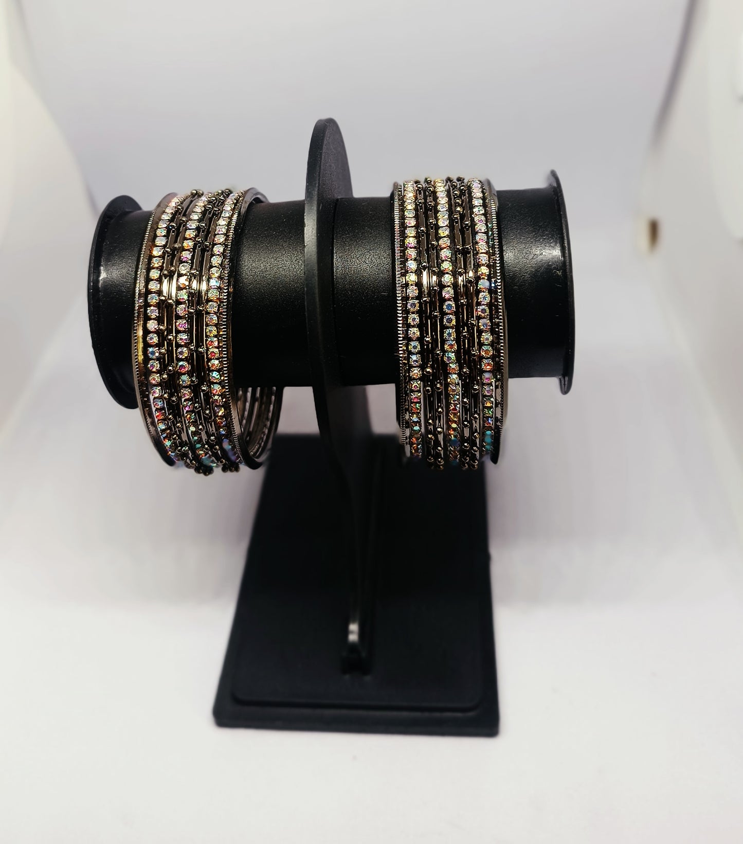 Set of 9  Antique Silver Finish Multicolor Crystal Bangles Set for Women | Elegant Party & Festive Wear Bangles