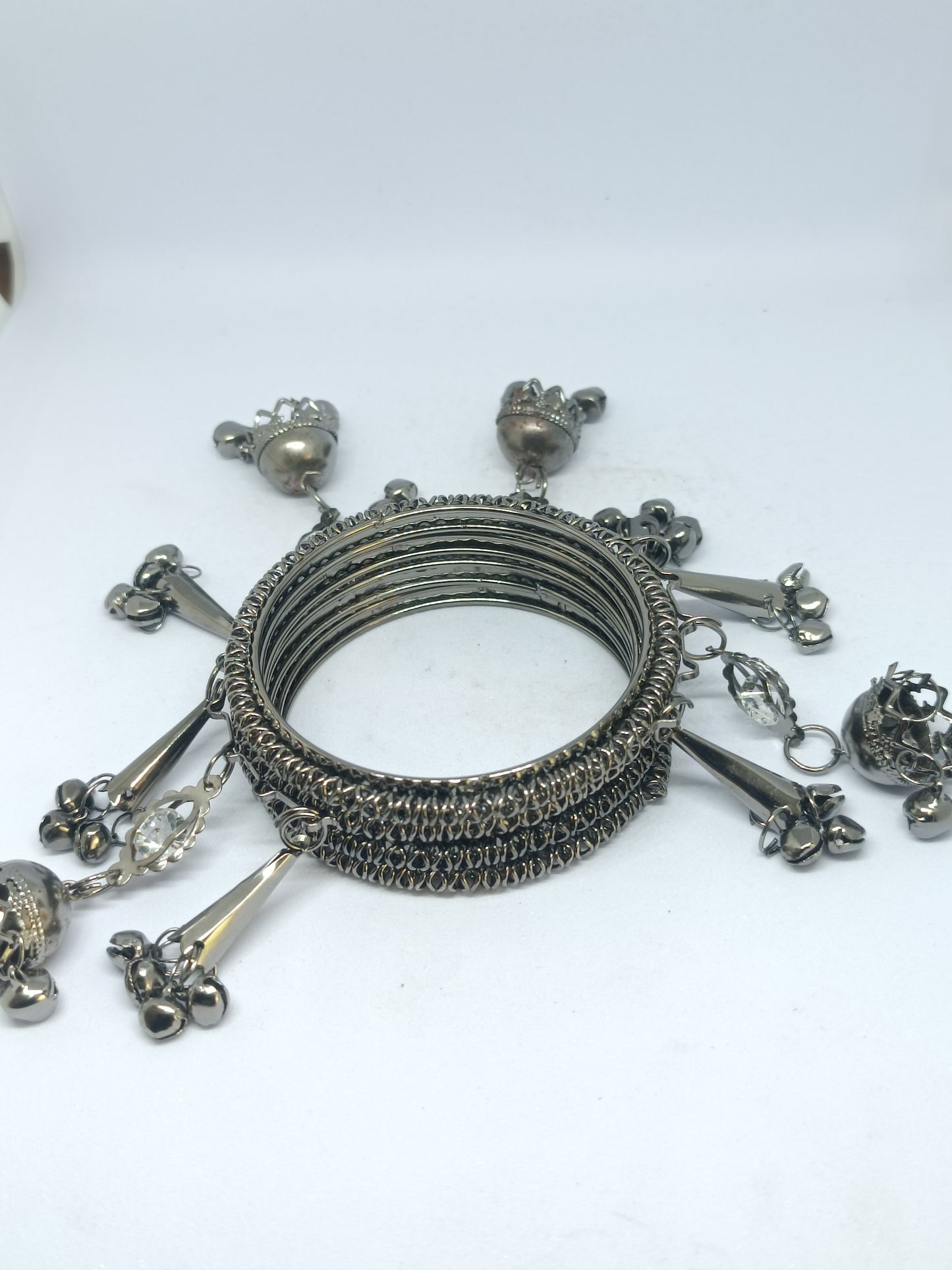 Set of 4 Traditional Oxidised Silver Ghungroo Bangles Set for Women