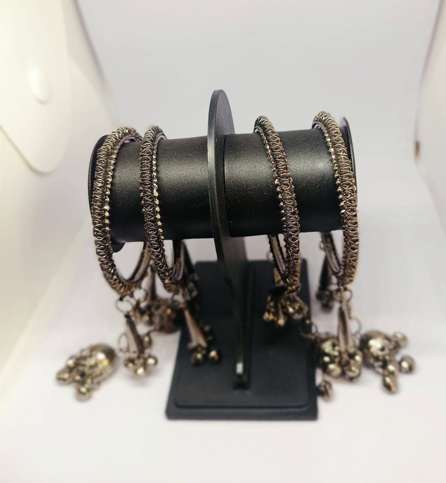 Set of 4 Traditional Oxidised Silver Ghungroo Bangles Set for Women