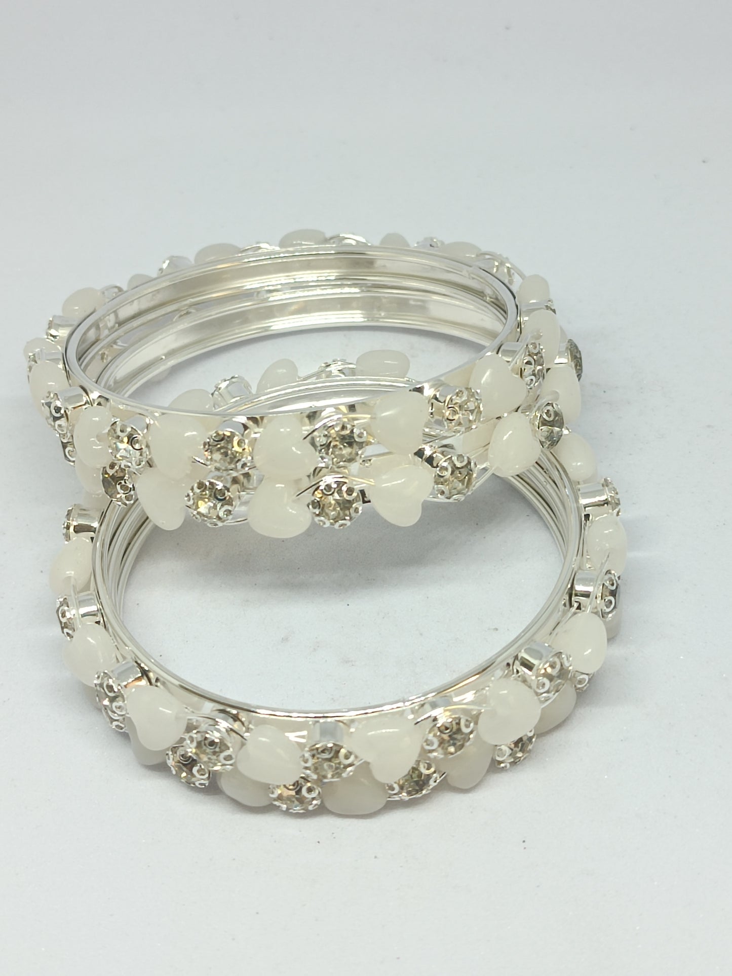 Set of 4 Luminous Heart-Studded Silver-Tone Bangles