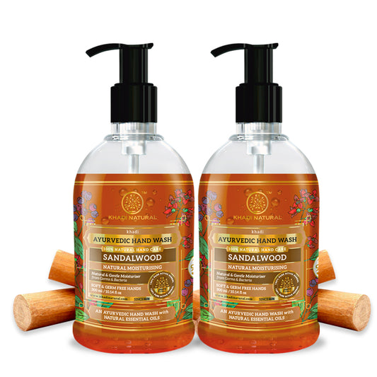 Khadi Natural Moisturizing Sandalwood Hand Wash Bottle + Dispenser Pack of 2 (2×300ml)