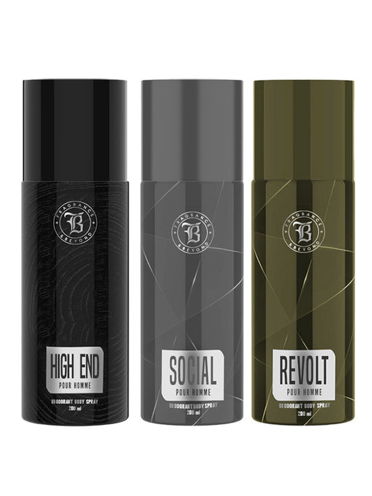Body Deodorant for Men, (Pack of 3) - 200ml Each | High End, Social, Revolt