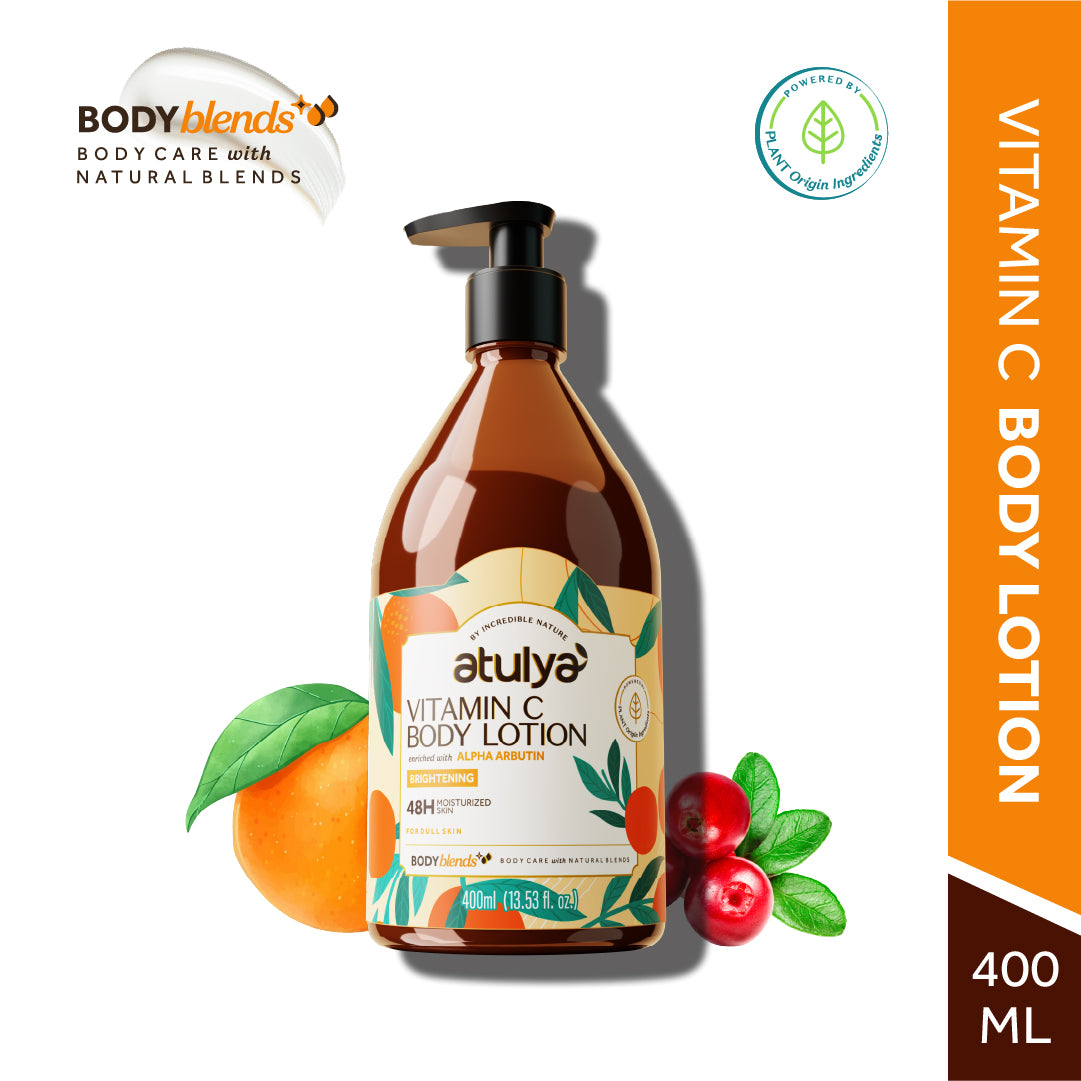 Atulya Vitamin C Body Lotion Enriched With Alpha Arbutin | Brightens Skin, Fades Spots | Quick Absorbing | For all skin types | 400 ml