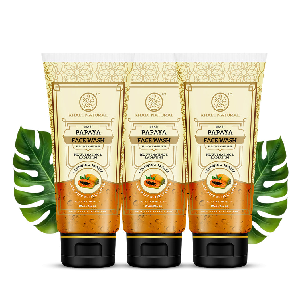 Khadi Natural Papaya Face Wash SLS & Paraben Free for Clear Fresh Skin 100g