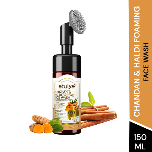Atulya Foaming Face Wash Haldi & Chandan With Built In Face Brush | Clears Spots, Brightens Skin | 150 ml
