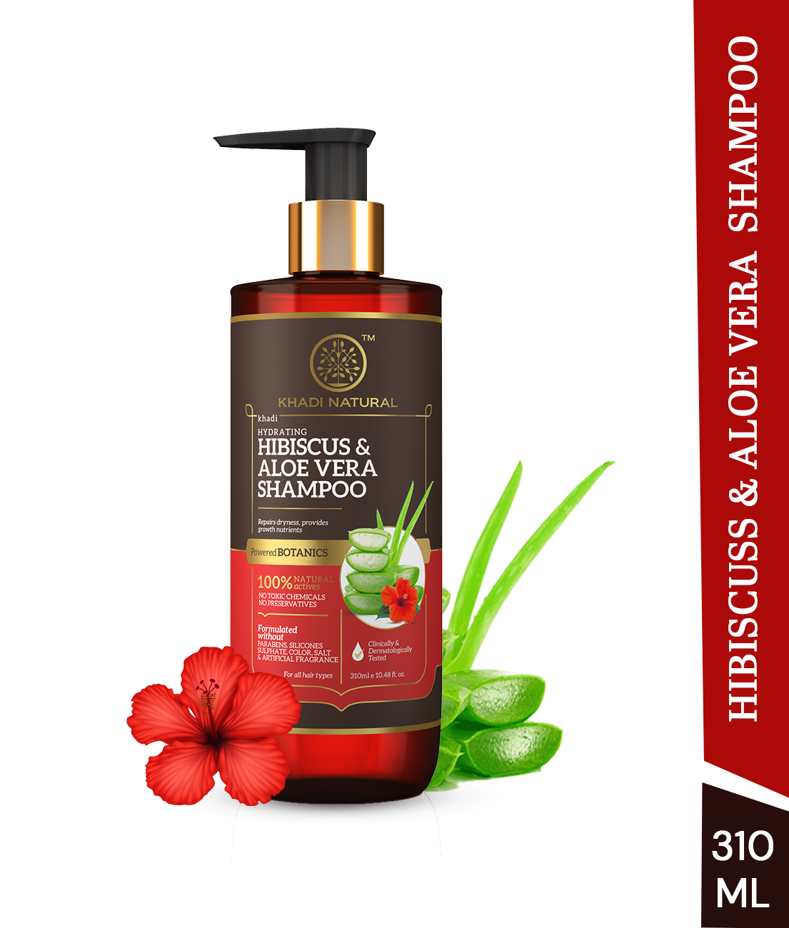 Khadi Natural Hibiscus & Aloevera Hair Shampoo Powered Botanics Prevent Split Ends (310ml)