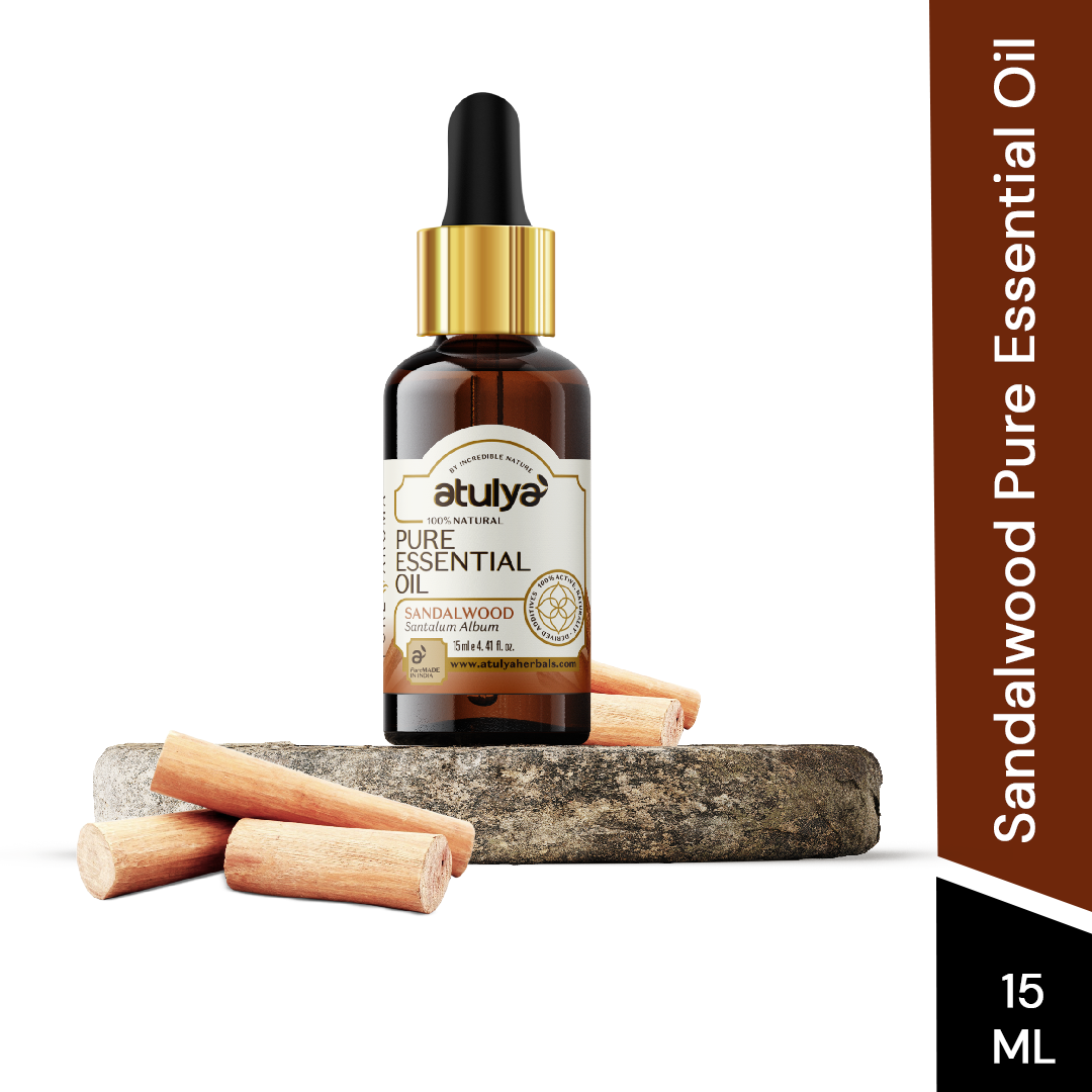 Atulya Sandalwood Essential Oil | Calms Skin, Earthy Fragrance | For Skin & Scalp | 15 ml
