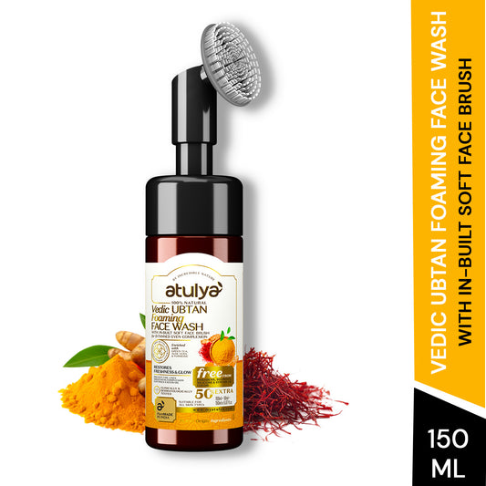 Atulya Vedic Ubtan Foaming Face Wash With In Built Brush | Deep Cleansing & Glow Boost | 150 ml