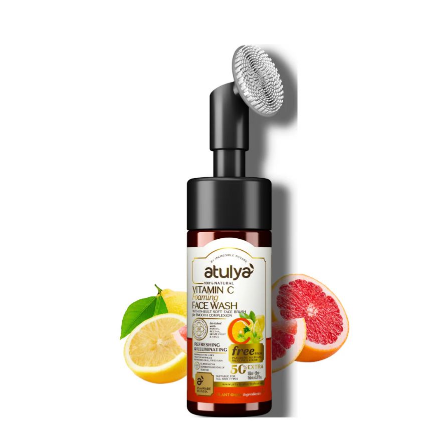 Atulya Vitamin C Foaming Face Wash with Silicone Brush - 150ml