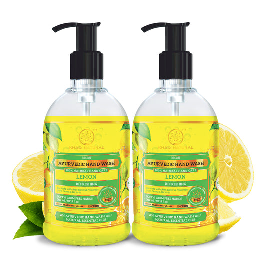 Khadi Natural Refreshing Lemon Hand Wash Bottle & Dispenser Pack of 2 (2×300ml)