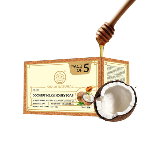 Khadi Natural Coconut Milk & Honey Soap Moisturizing Care Pack of 5 (5×125g)