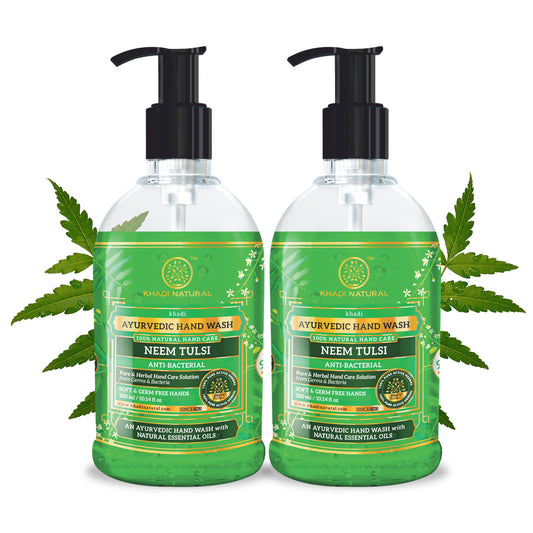 Khadi Natural Anti-Bacterial Neem Tulsi Hand Wash Bottle & Dispenser Pack of 2 (2×300ml)