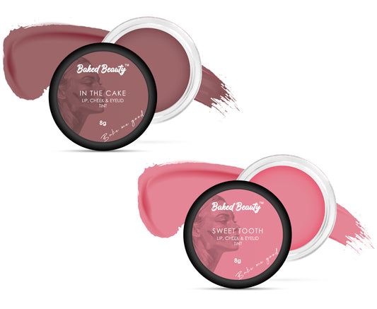 Lip, Cheek and Eyelid Tint for Hydrating Lips Enriched with Vitamin E and Shea Butter, In The Cake & Sweet Tooth, Pack of 2, 8g each