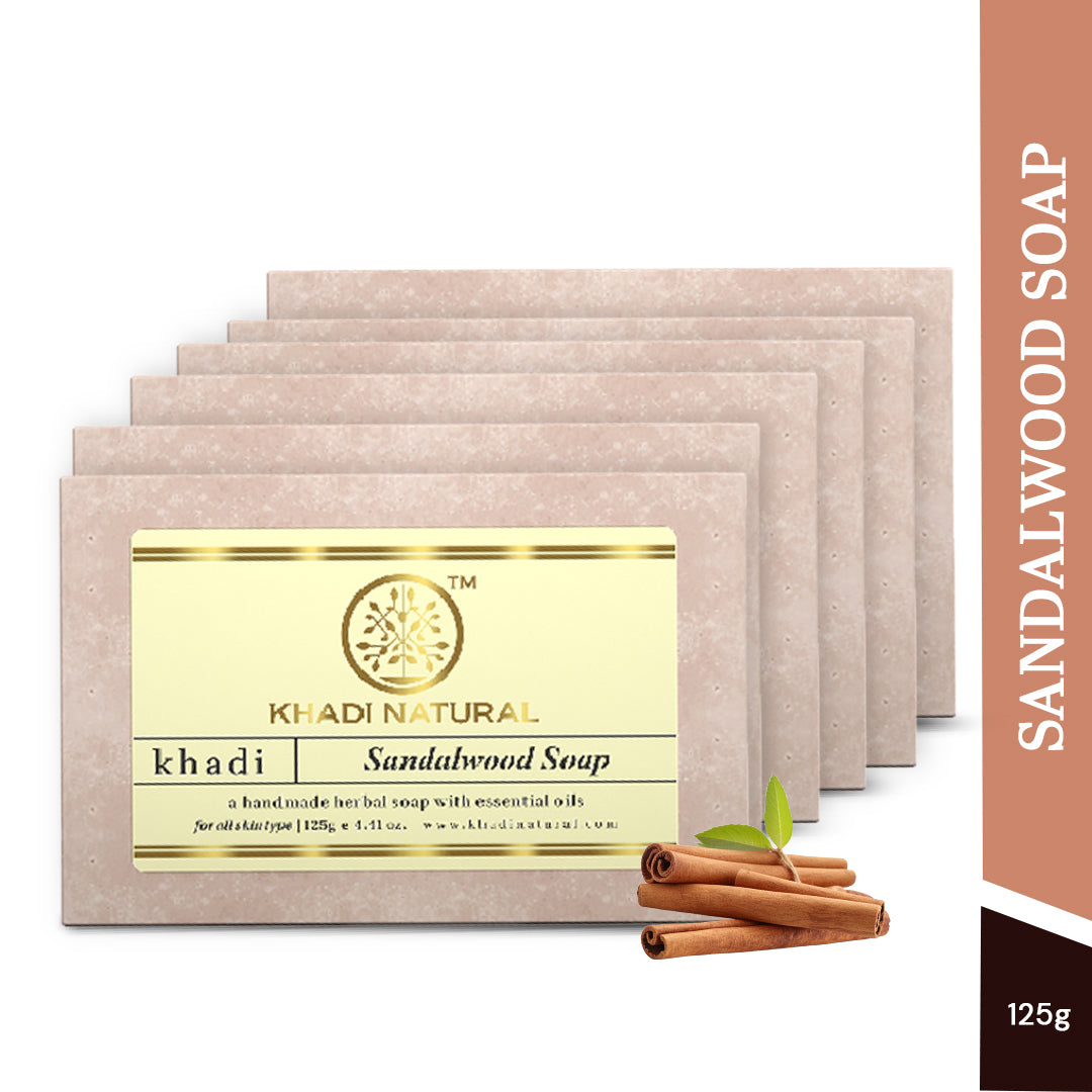 Khadi Natural Herbal Sandalwood Soap Gentle Cleansing Pack of 6 (750g)