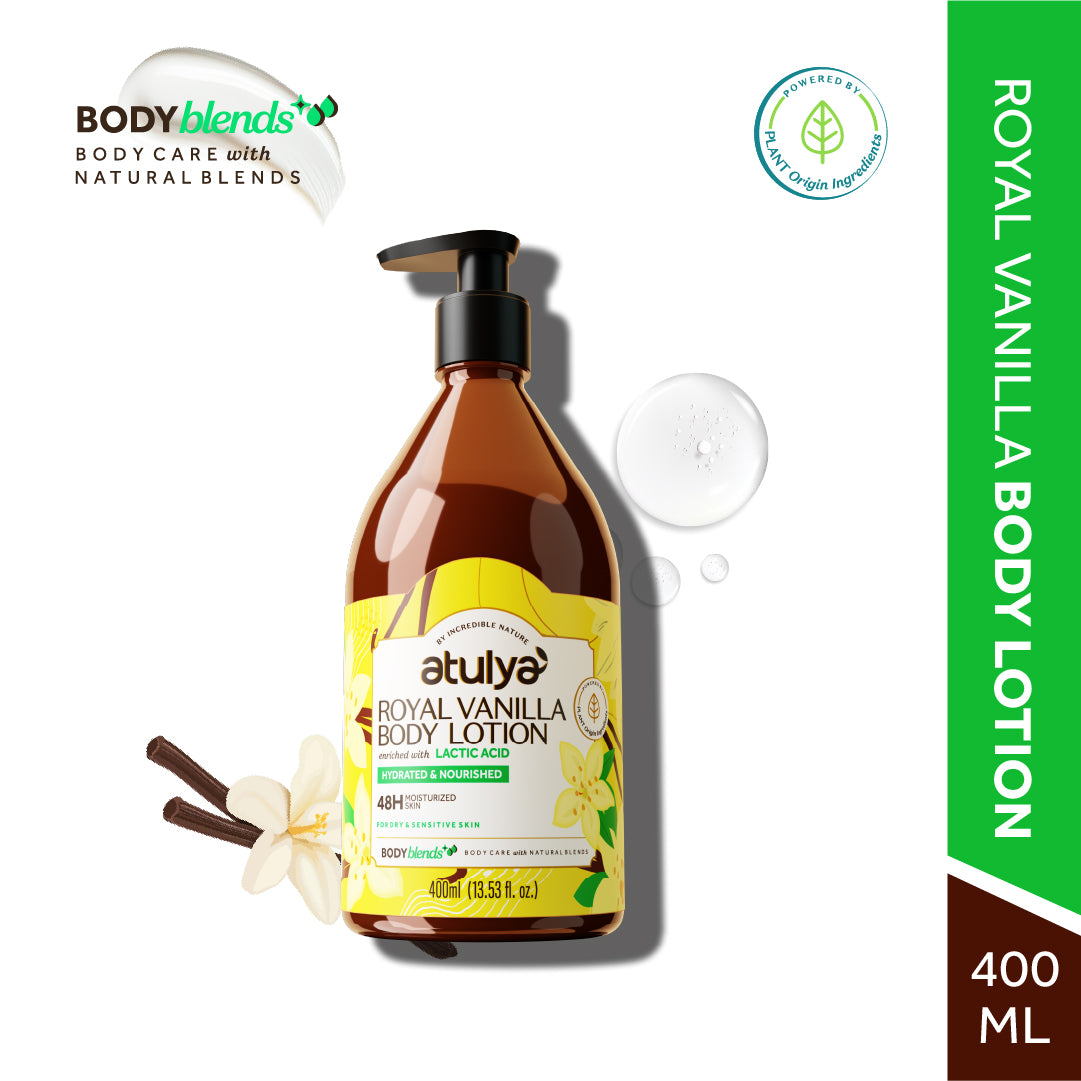 Atulya Royal Vanilla Body Lotion Enriched With Lactic Acid | Smooth Skin, Nourishing Feel | Non-Greasy Formula | For all skin types | 400 ml