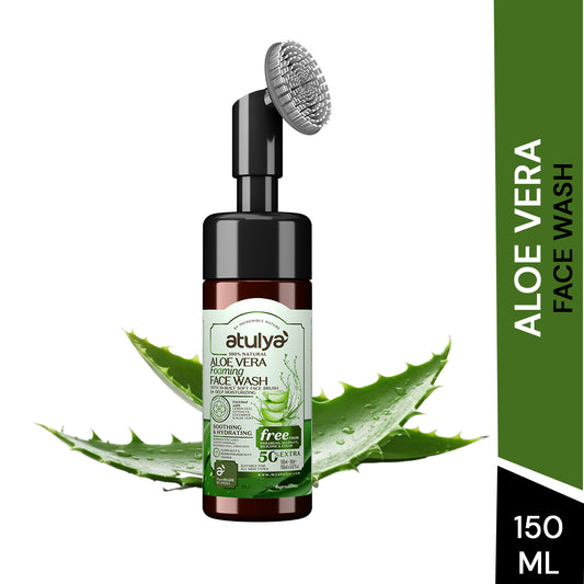 Atulya Aloe Vera Foaming Face Wash With Built In Face Brush | Soothes & Hydrates Skin | 150 ml