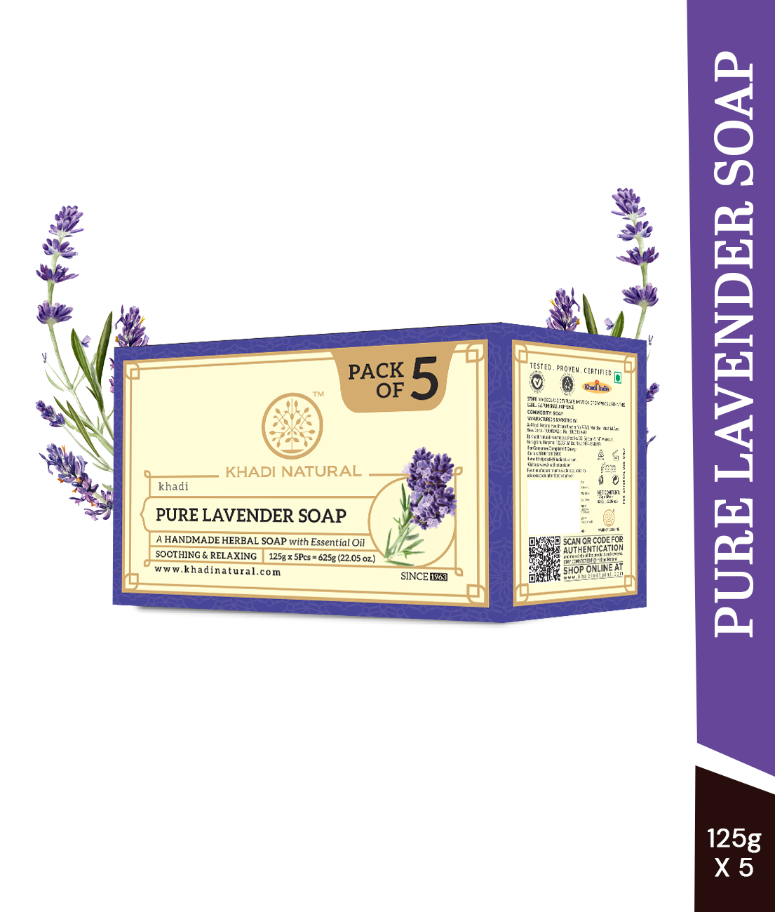 Khadi Natural Herbal Pure Lavender Soap Pack of 5 (5×125g)