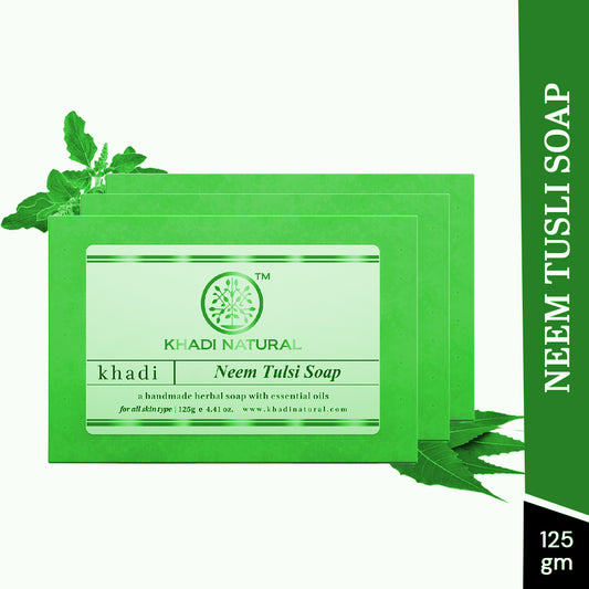 Khadi Natural Herbal Neem Tulsi Soap Purifying Care Pack of 3 (3×125g)