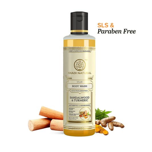 Khadi Natural Sandalwood & Turmeric Body Wash Gently Cleanses & Moisturizes (210ml)
