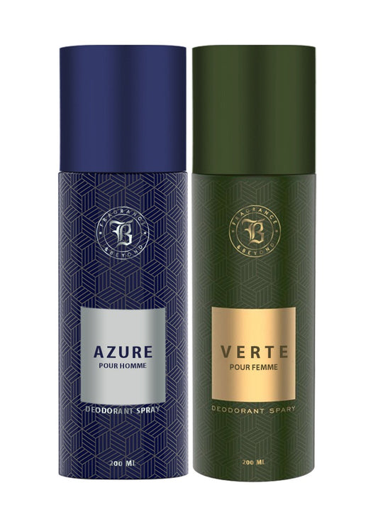 Body Deodorant for Men, (Pack of 2) - 200ml Each | Azure, Verte