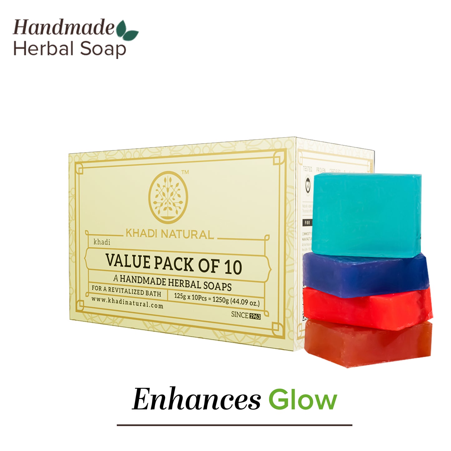 Khadi Natural Soap Gentle Cleansing & Glow Pack of 10 (10×125g)