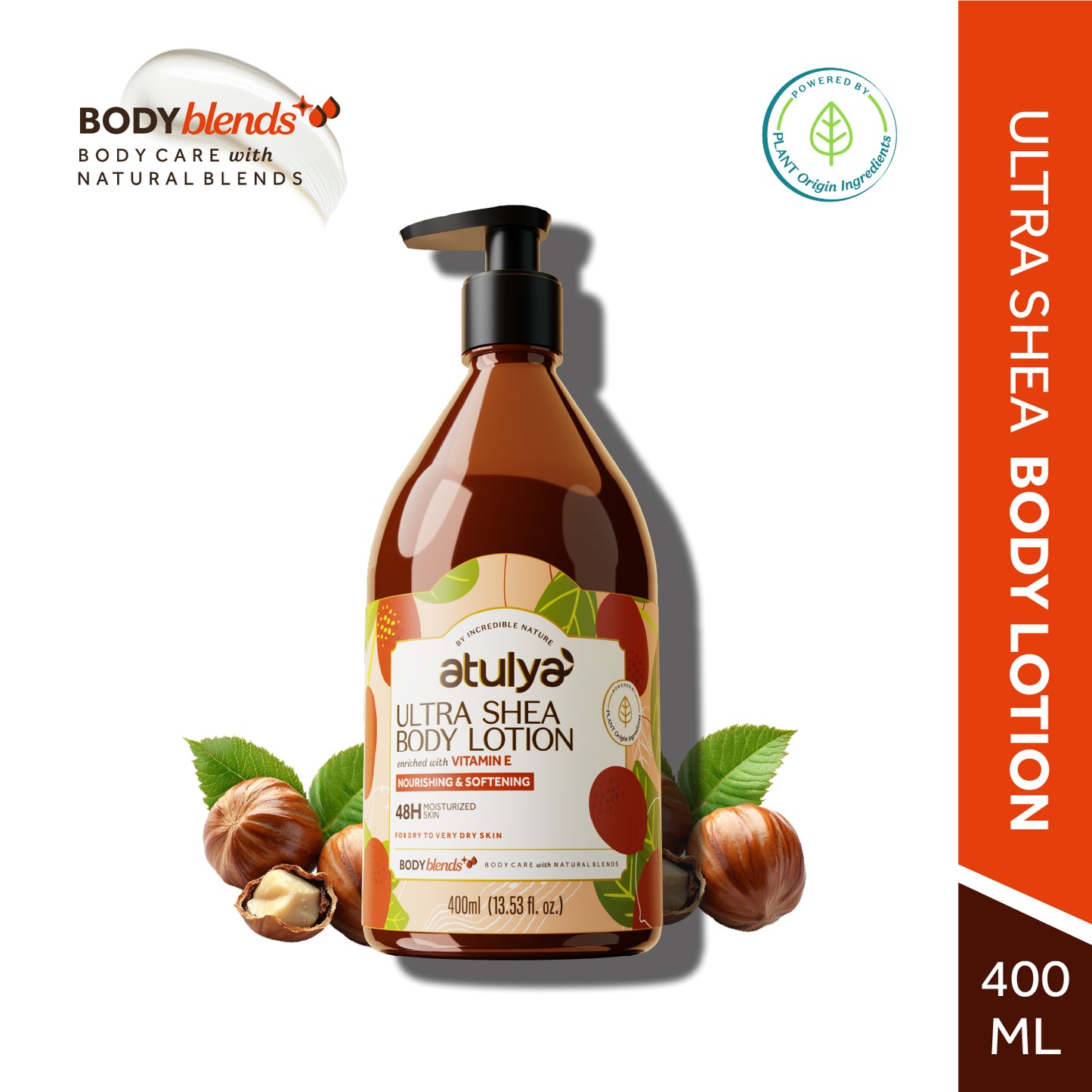 Atulya Ultra Shea Body Lotion Enriched With Vitamin E | Deep Moisture, Soft Skin | Non-Sticky Formula | For all skin types | 400 ml