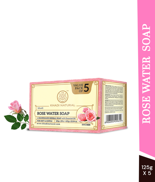 Khadi Natural Rosewater Soap Refreshing Care Pack of 5 (5×125g)