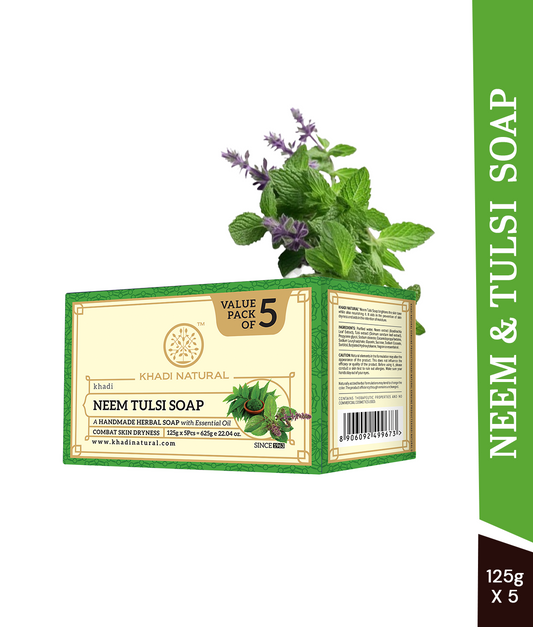 Khadi Natural Herbal Neem Tulsi Soap Purifying Care Pack of 5 (625g)