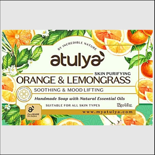 Atulya Skin Purifying Orange & Lemongrass Soap - Handmade, Soothing & Mood Lifting, 125 g