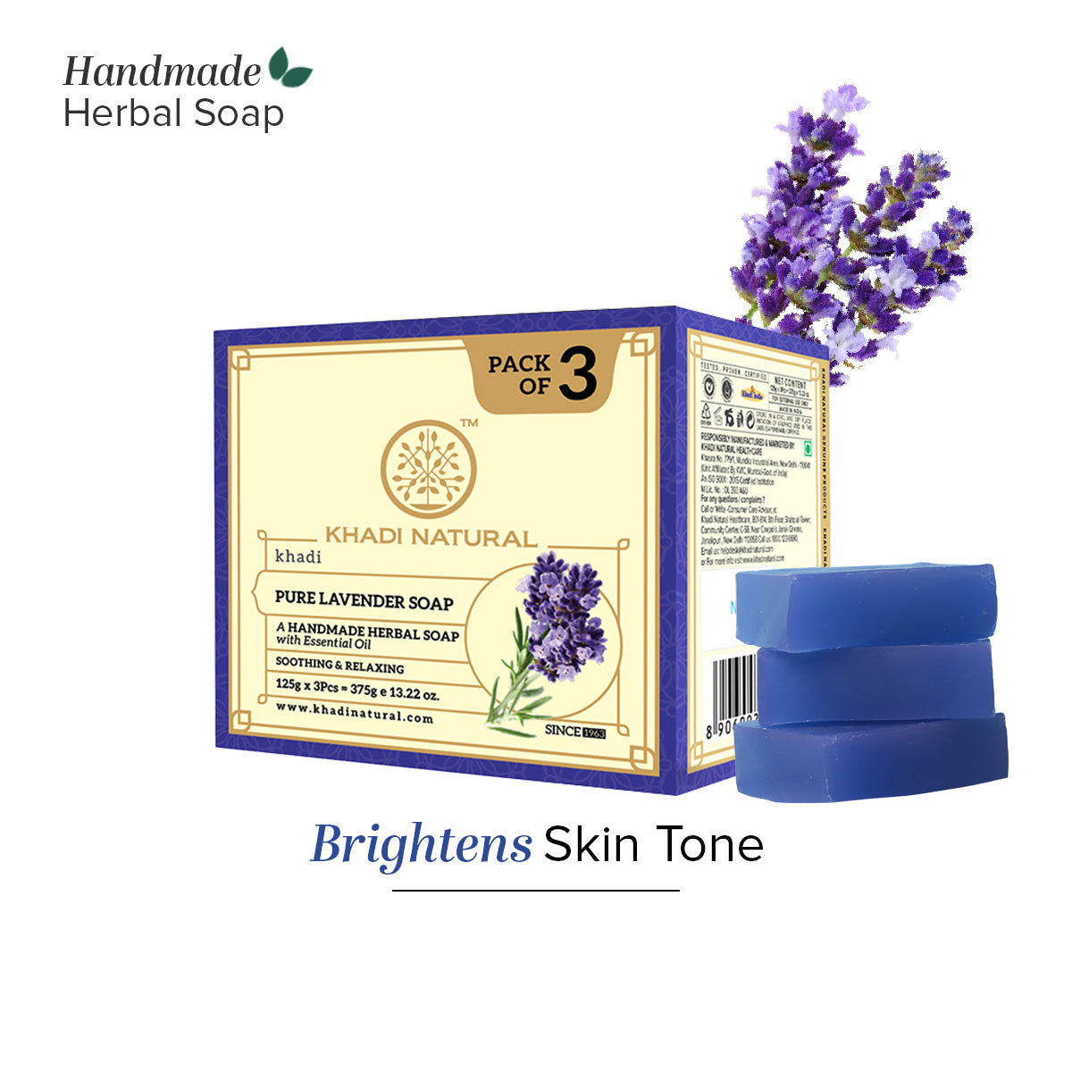 Khadi Natural Organic Pure Lavender Soap Calming Bath Bar (375g)