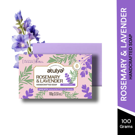 Atulya Rosemary & Lavender Handcrafted Soap | Refreshes & Calms Skin | SLS & Paraben Free | For All Skin Types | 125 gm