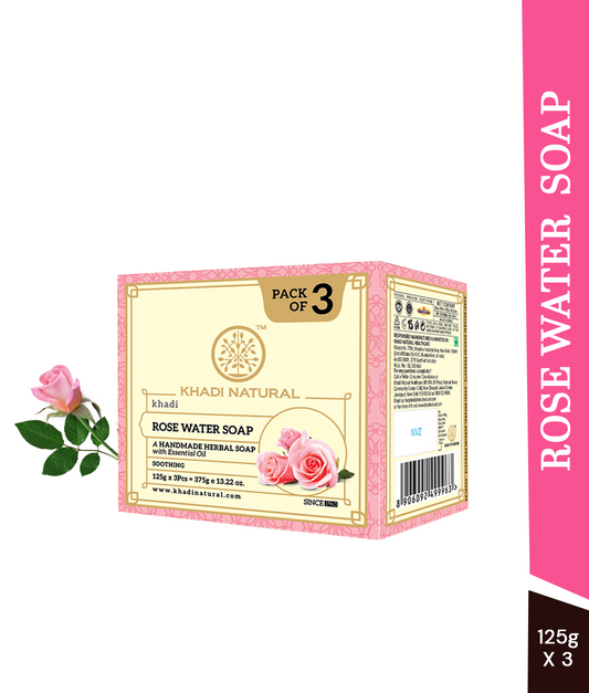 Khadi Natural Handmade Rosewater Soap Refreshing Care Pack of 3 (3×125g)