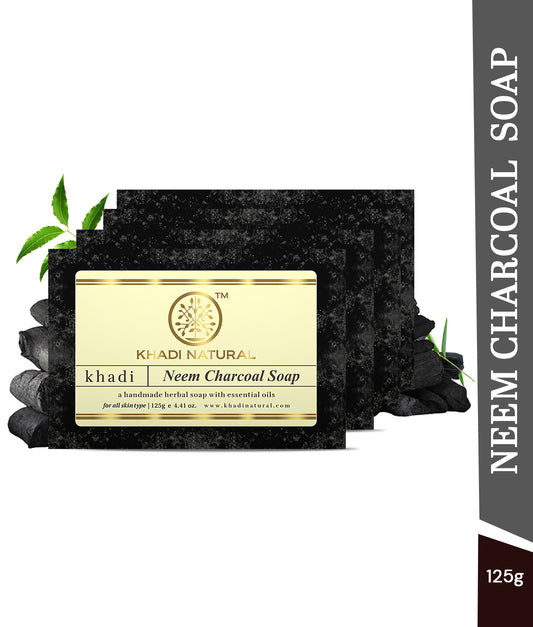 Khadi Natural Organic Neem Charcoal Soap Deep Cleansing Pack of 4 (4×125g)