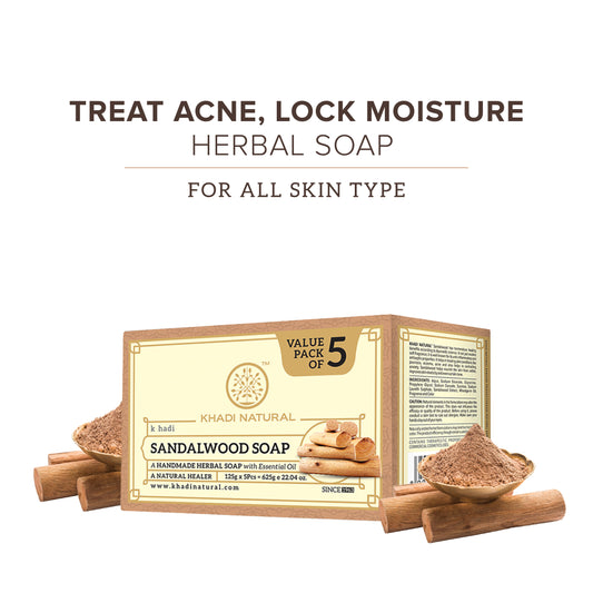 Khadi Natural Sandalwood Soap Gentle Cleansing Pack of 5 (5×125g)