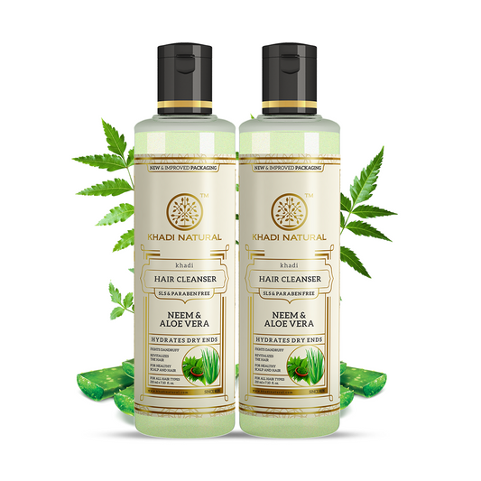 Khadi Natural Neem & Aloevera Cleanser Shampoo SLS-Paraben Free Pack of 2 (420ml)