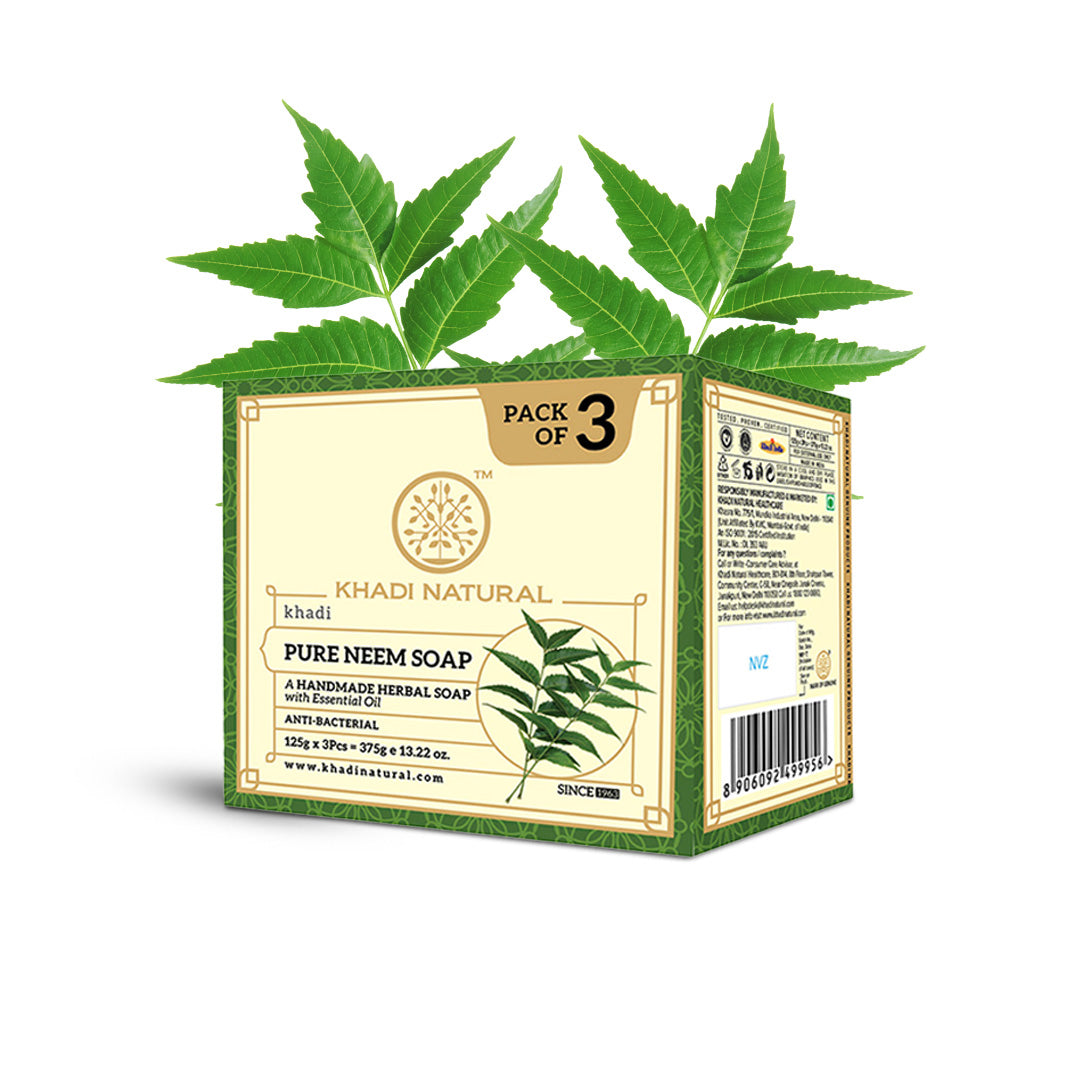 Khadi Natural Pure Neem Soap Deep Cleansing Pack of 3 (375g)