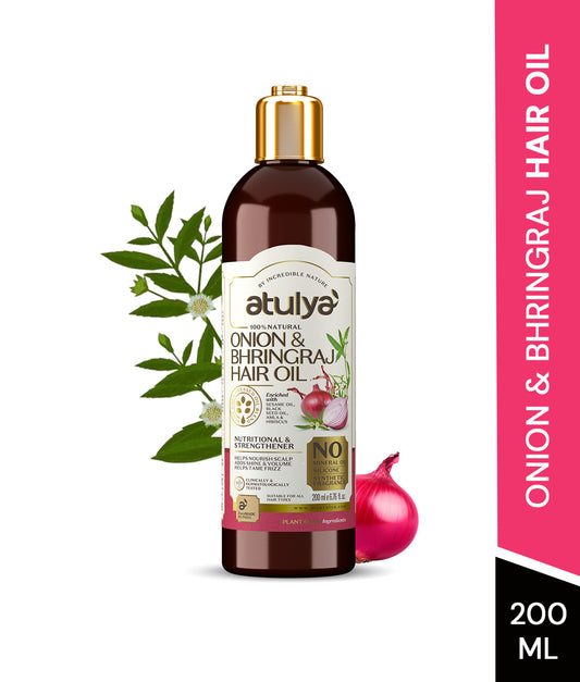 Atulya Onion & Bhringraj Hair Oil | Strengthens Roots, Improves Volume | 200 ml