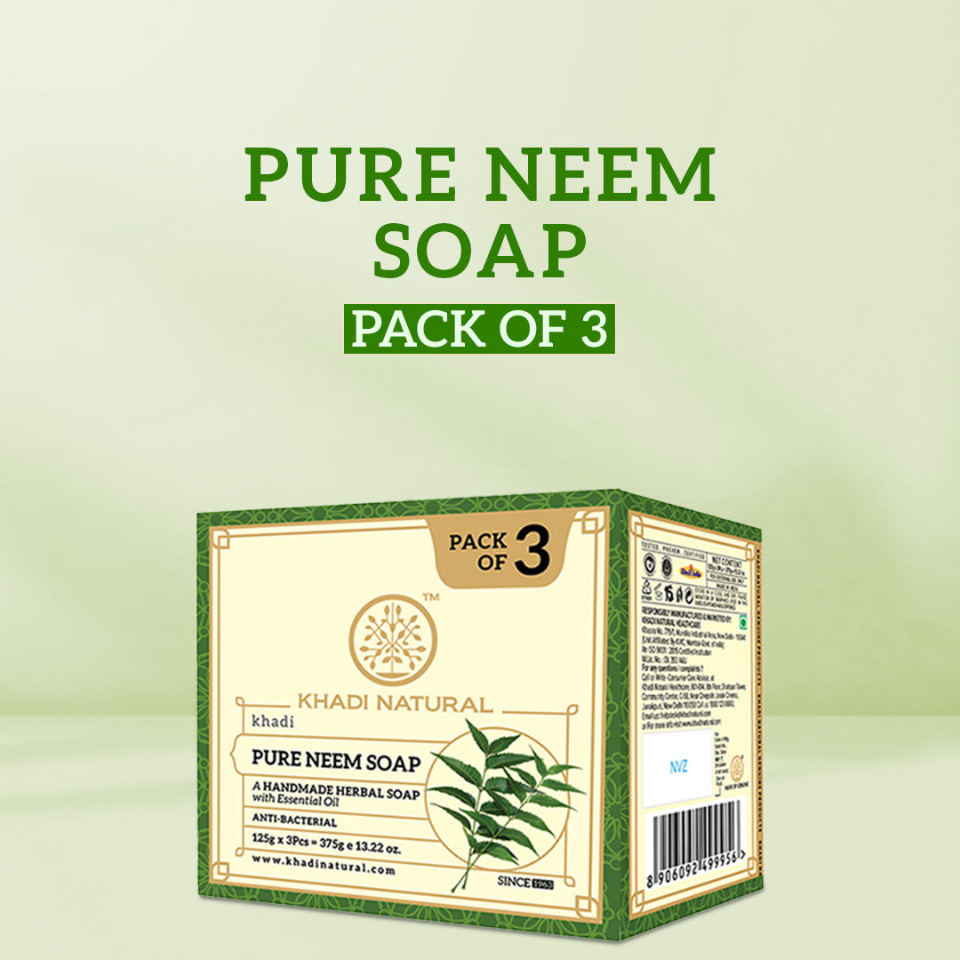 Khadi Natural Pure Neem Soap Deep Cleansing Pack of 3 (375g)