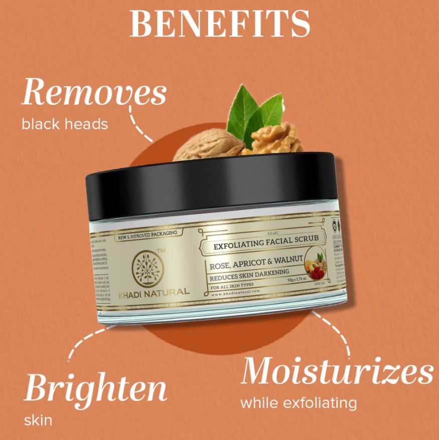 Khadi Natural Rose Apricot & Walnut Exfoliating Facial Scrub - 50gm