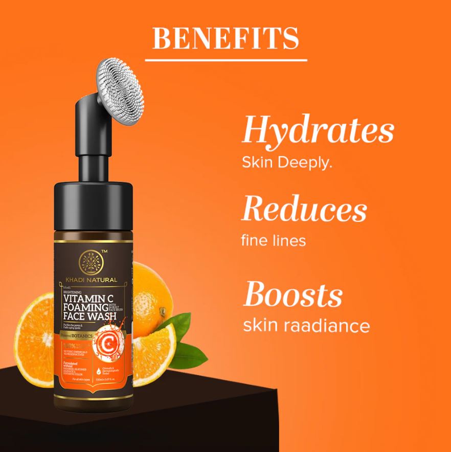 Khadi Natural Vitamin C Foaming Face Wash Within - Built Face Brush - 150ml