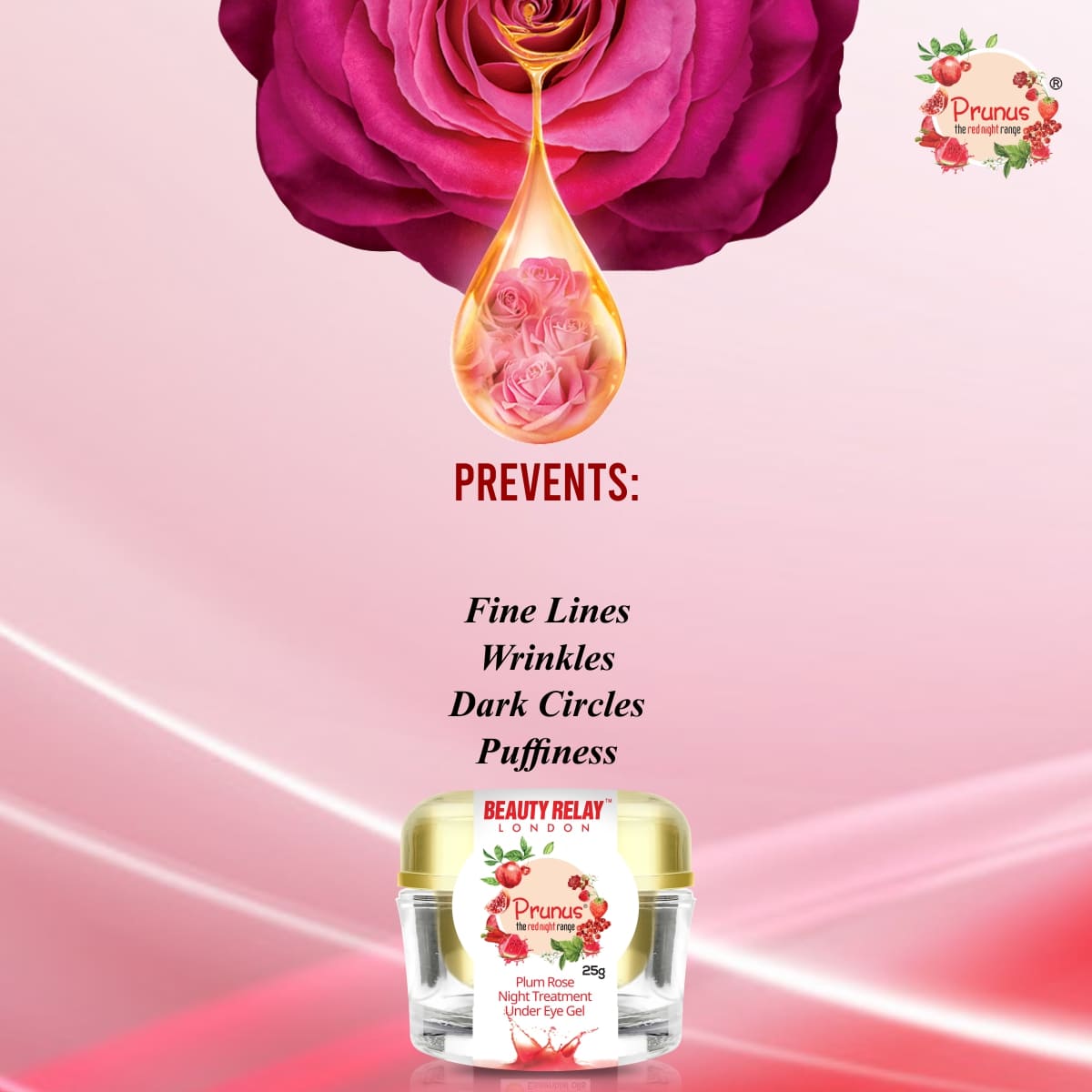 Prunus Plum Rose Night Treatment Under Eye Gel With Prunus Oil, Rose Oil, Aloe Vera, Vitamin-E And Castor Oil