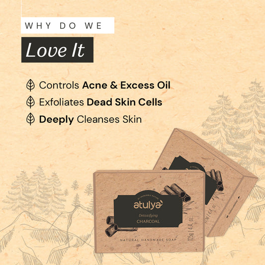 Atulya Charcoal Soap | Purifies Pores, Removes Impurities | SLS & Paraben Free | For all skin types | 125 gm