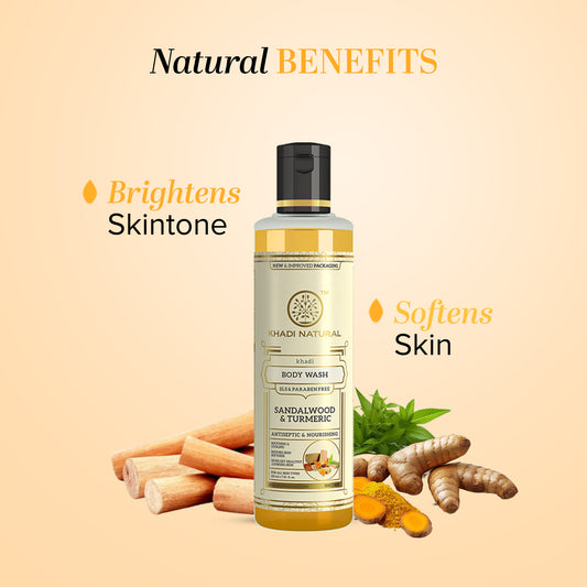 Khadi Natural Sandalwood & Turmeric Body Wash Gently Cleanses & Moisturizes (210ml)