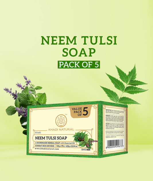 Khadi Natural Herbal Neem Tulsi Soap Purifying Care Pack of 5 (625g)